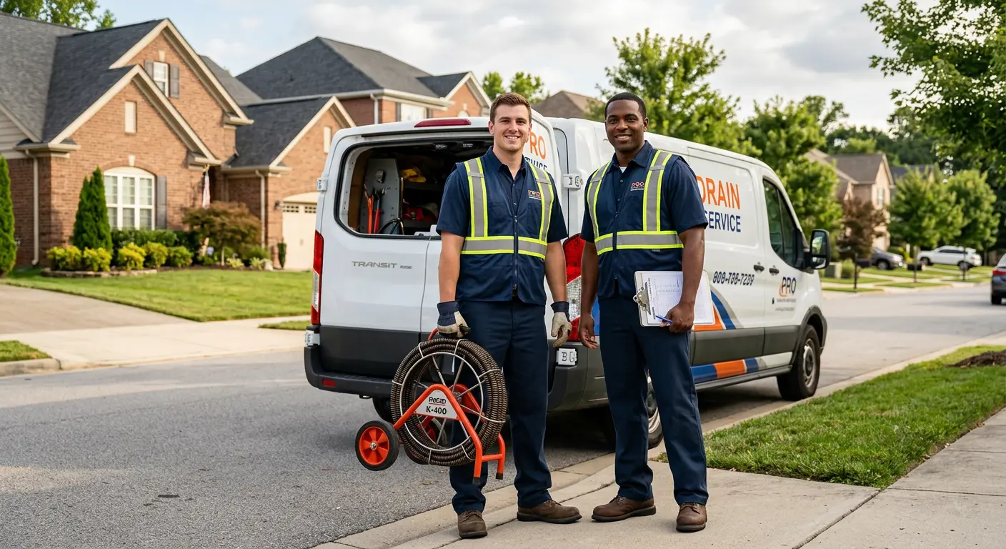Sewer and drain service team with equipment ready for work in Glenwood